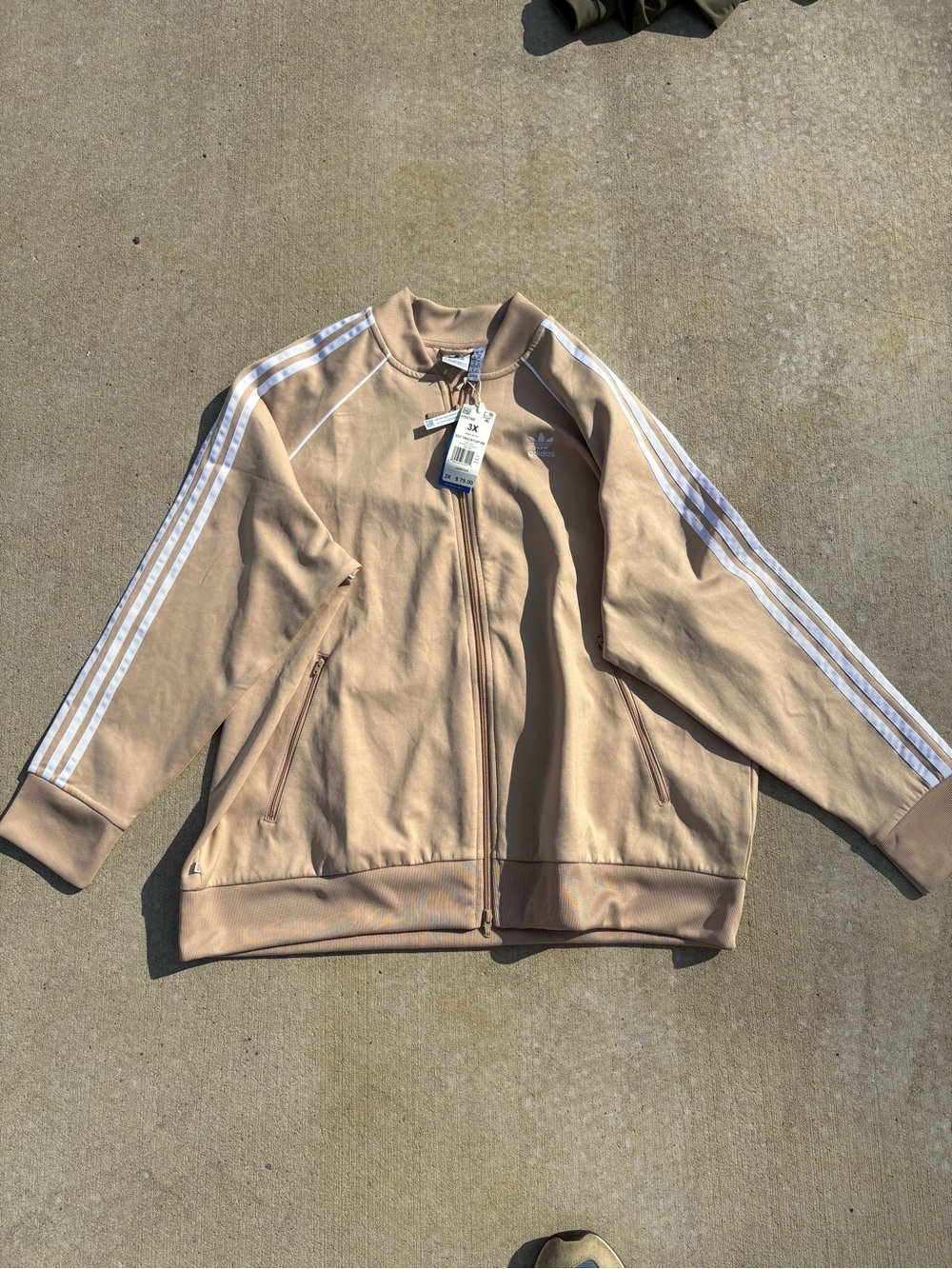 Adidas Men’s Tan Track Jacket with White Stripes New